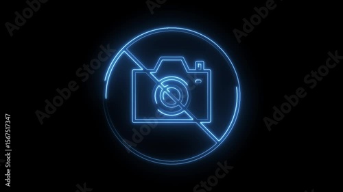 No photography neon glow forbidden symbol animation on black background safety restriction sign