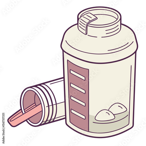 Cream colored containers with pills and a pink applicator medicine health