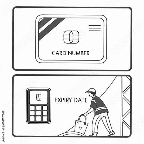 Credit card chip and expiry date with worker construction
