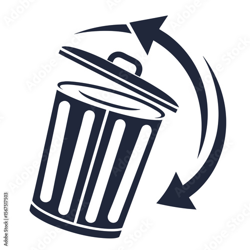 Dark blue trash can with recycling arrows waste disposal