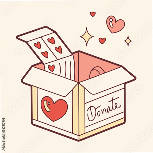 Donation box with hearts and stars love charity