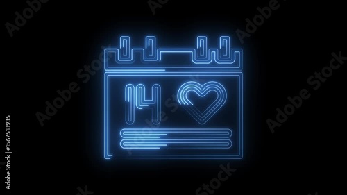 Neon glowing calendar illustrates february 14th valentines day romantic love reminder date background