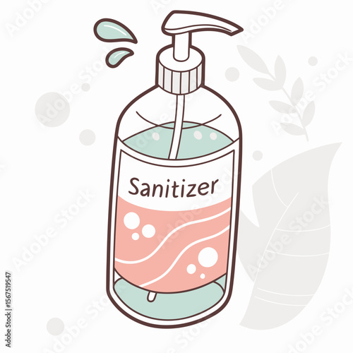 Hand sanitizer bottle with dispenser and liquid hygiene cleanliness