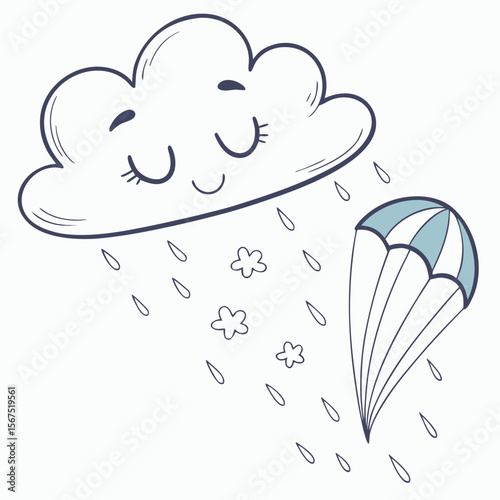 Happy cloud raining on a parachute drops