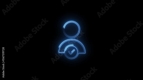 Glowing neon user profile verification with checkmark animation on black background