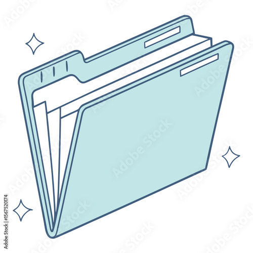 Light blue folder with documents and sparkles paperwork filing