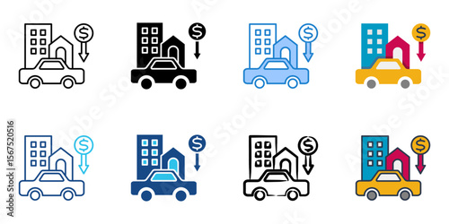 Assets depreciation icon set multiple style collection 
