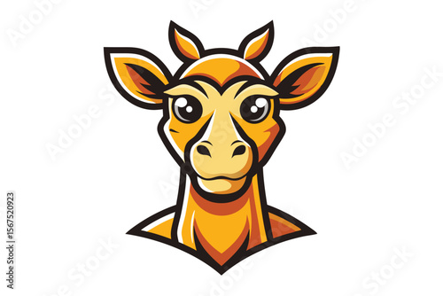 Frontfacing cheerful giraffe character with expressive eyes is visually striking on a bright background