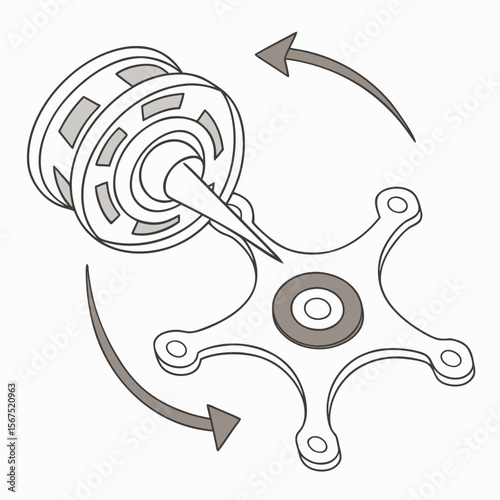 Mechanical component with rotating arrows part machine