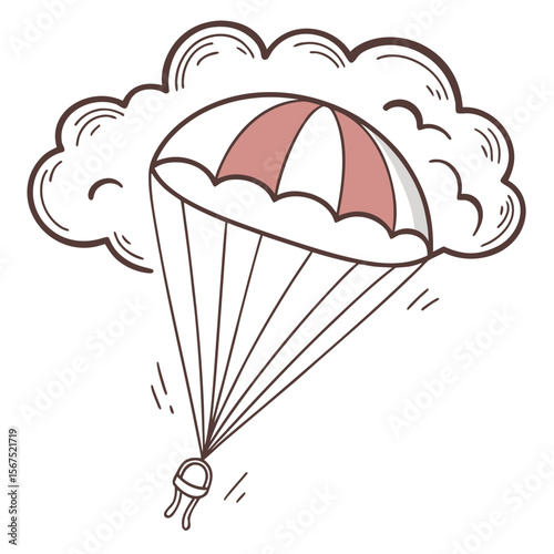 Parachute descending through clouds skydiving descent