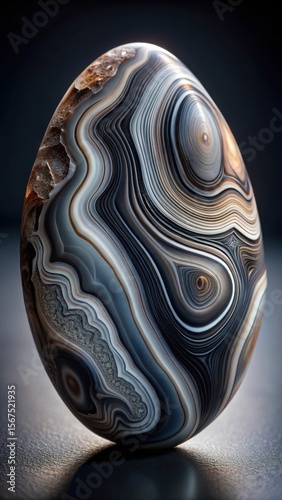 Intricate swirling patterns within dark gray agate stone