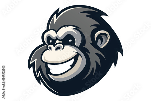 Grinning gorilla head showing teeth gives a friendly yet fearsome impression to any viewer