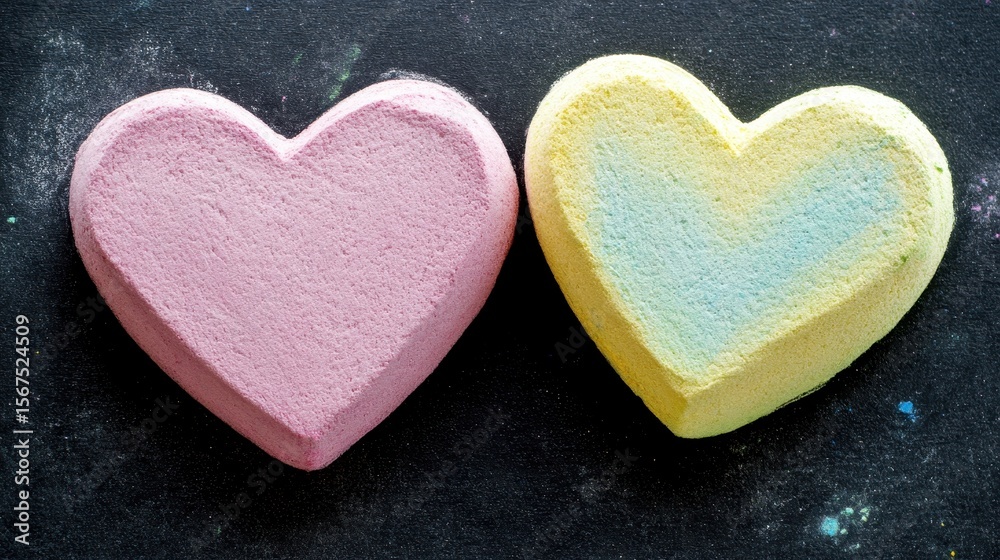 Obraz premium Colorful Heart-Shaped Chalk Pieces on a Black Surface