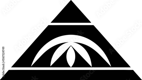 Abstract geometric black and white pyramid symbol with inner arch design