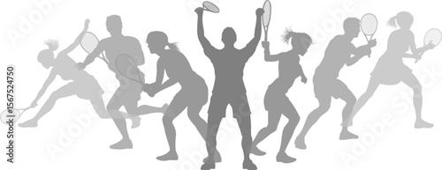 Silhouette Tennis players set. Active sports people healthy players fitness silhouettes concept.