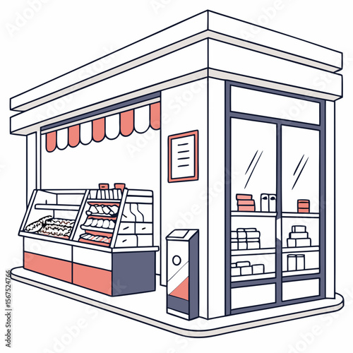 Small store with display cases and shelves shop kiosk