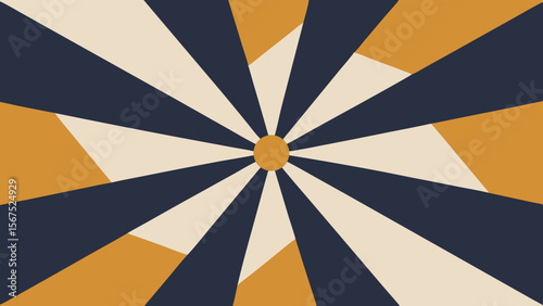Abstract sunburst pattern with geometric shapes in navy blue cream and mustard yellow
