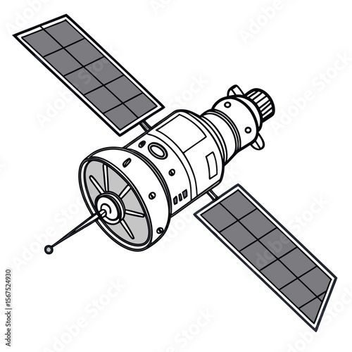 Space satellite with solar panels and antenna spacecraft technology
