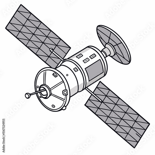 Space satellite with solar panels and antenna spacecraft technology