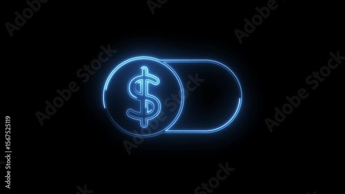 Neon coin toggle animation on black background for finance business or fintech concepts