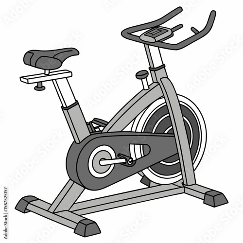 Stationary exercise bicycle with gray frame and black seat exercise bike stationary bike
