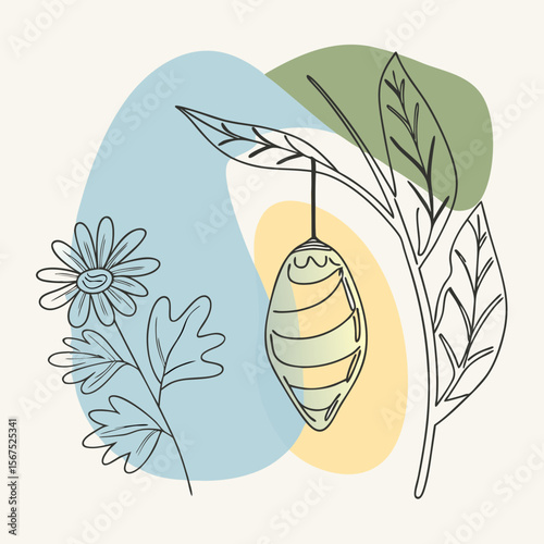 Cocoon with Leaves and Flowers Minimal Vector