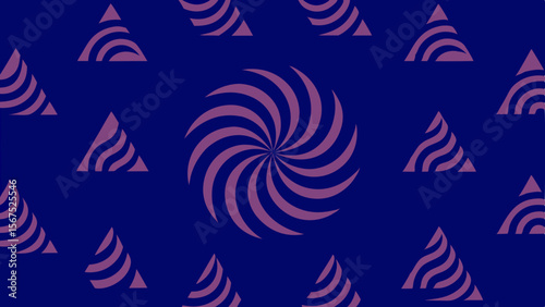 Geometric pattern with swirling vortex and repeating triangles on a dark blue background
