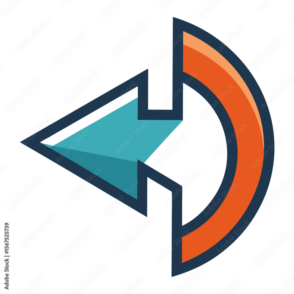 Teal and orange arrow with dark blue outline left