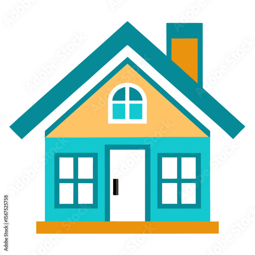 Teal and orange house with arched window and chimney home building