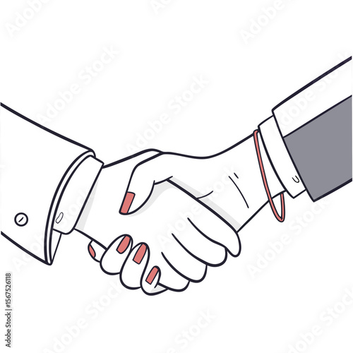 Two hands shaking with red nail polish handshake agreement