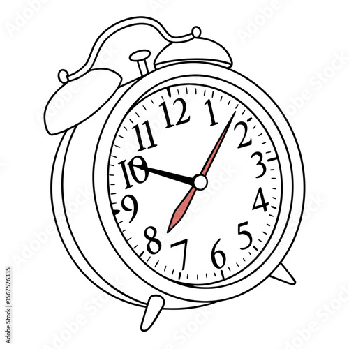 Vintage alarm clock with twin bells and red minute hand retro time