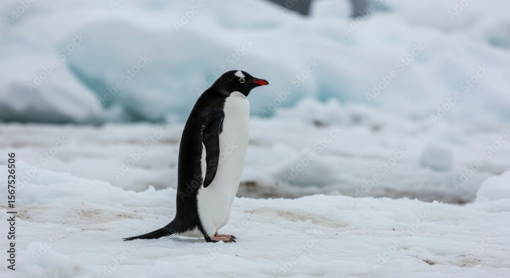 Fototapeta premium Antarctic penguin standing on ice
