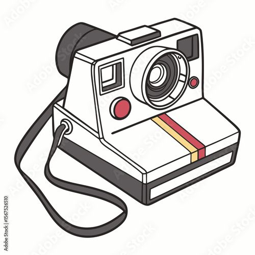Vintage instant camera with red yellow stripe and strap vintage camera retro camera