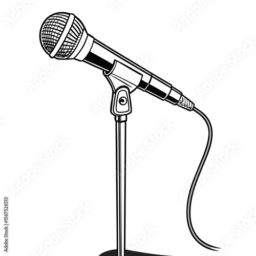 Vintage microphone on stand with cable audio music