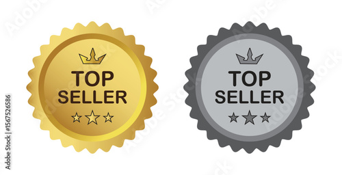 Top seller badge vector set, Gold and silver award label design