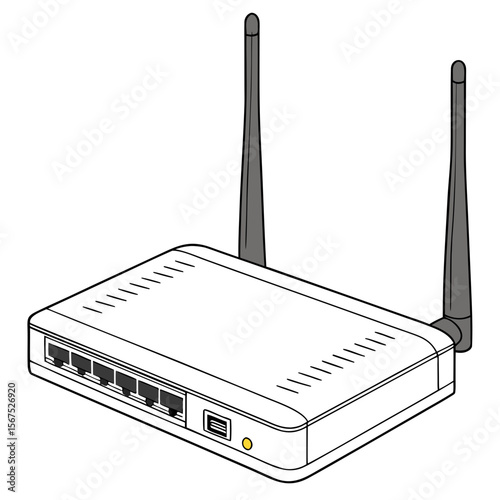 White wireless router with antennas and ports wifi network
