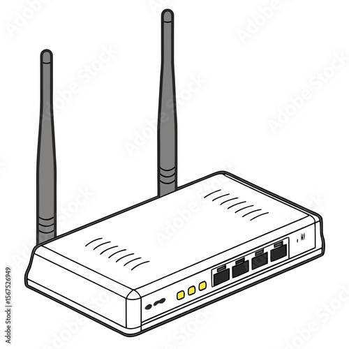 White wireless router with dual antennas and ports wifi internet