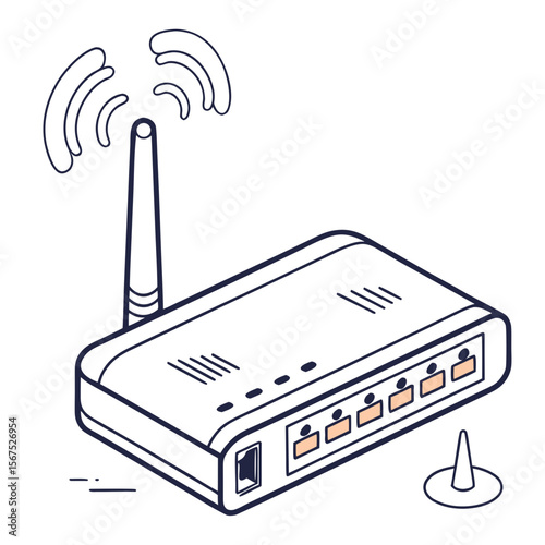 Wireless network router with antenna and ports internet technology