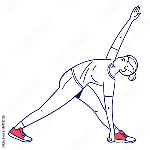 Woman performing yoga triangle pose fitness exercise