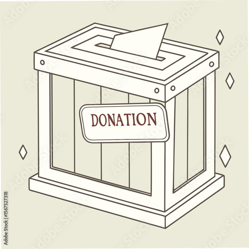 Wooden donation box with paper slip contribution giving