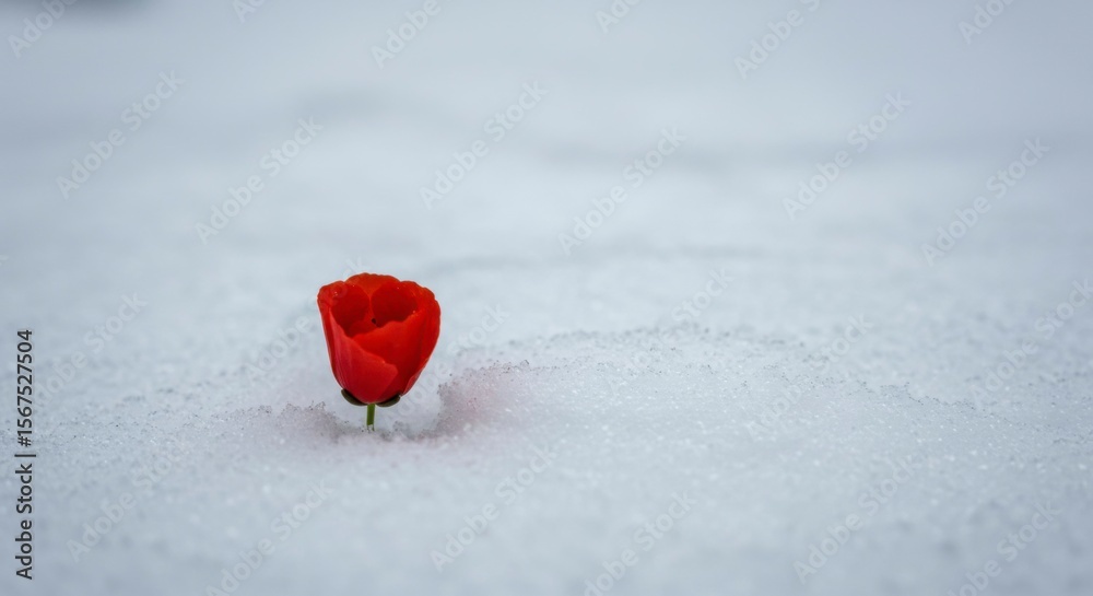 Fototapeta premium Single red flower in snow
