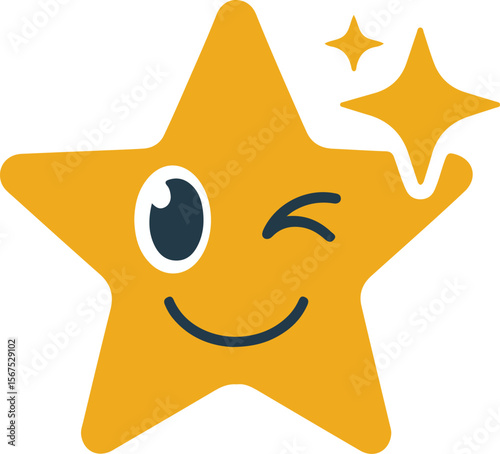 A whimsical cartoon star winking transparent png isolated vector