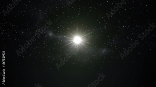 A starry night sky with a bright, central star.