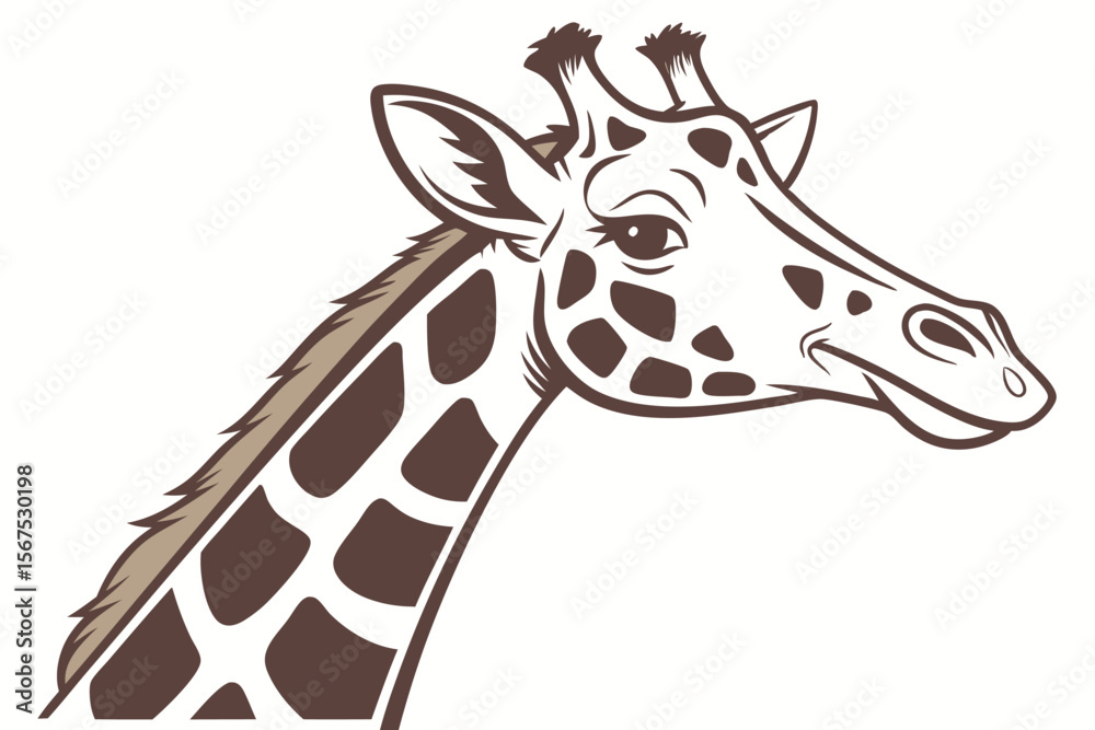 Naklejka premium Elegant giraffe with brown spots displays calm demeanor showing the magnificent animal's beauty