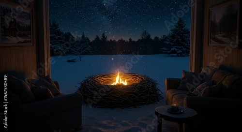 Cozy winter night by the fire