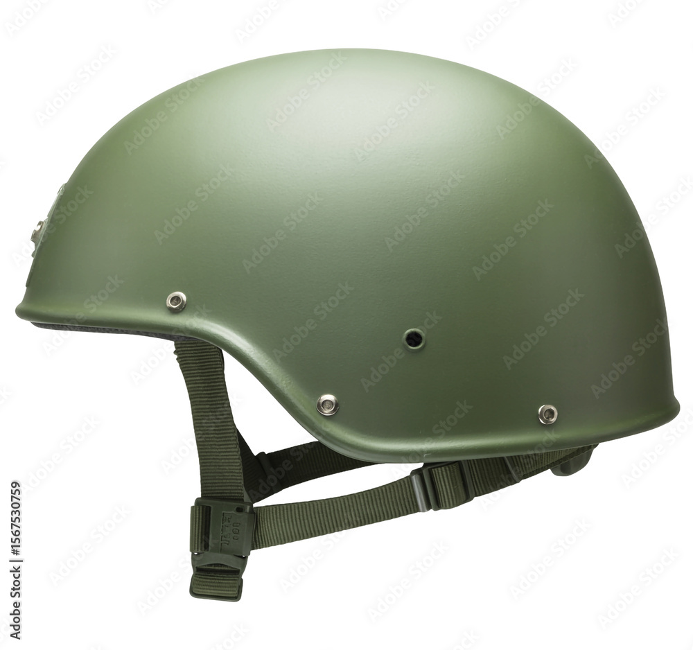 Fototapeta premium A high-quality product photograph of a military-style combat helmet in matte olive green color against a pure isolated on a transparent background.