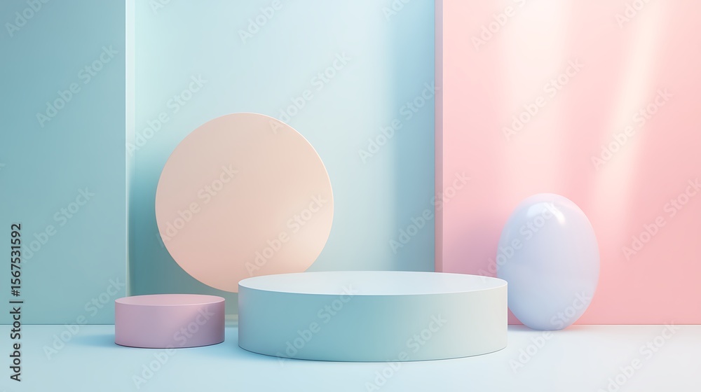 Fototapeta premium Pastel product display podiums for showcase promotion and advertising presentation minimal studio backdrop