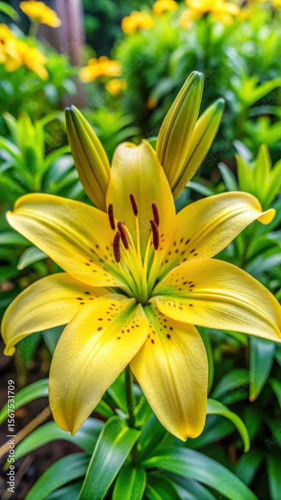 Fototapeta premium Close-up of lush green-yellow lily flower