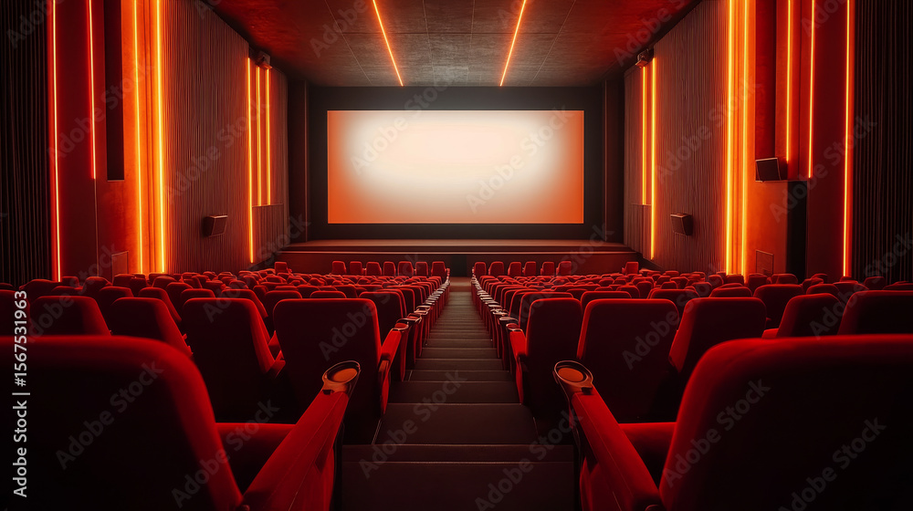 Fototapeta premium Empty seats in a modern cinema hall with a large screen