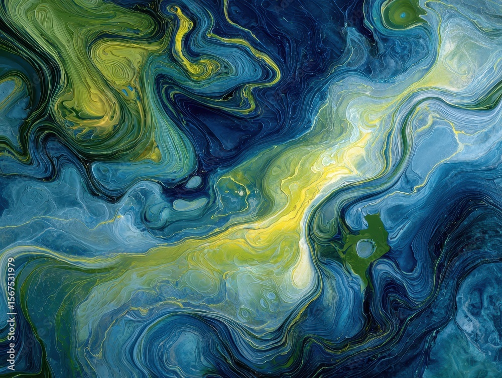 Obraz premium Abstract Swirling Patterns in Blue and Green Shades with Light Accents